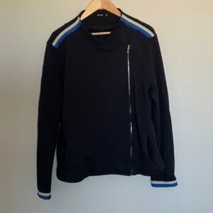 Saint + Sophia navy stripe black cotton biker jacket